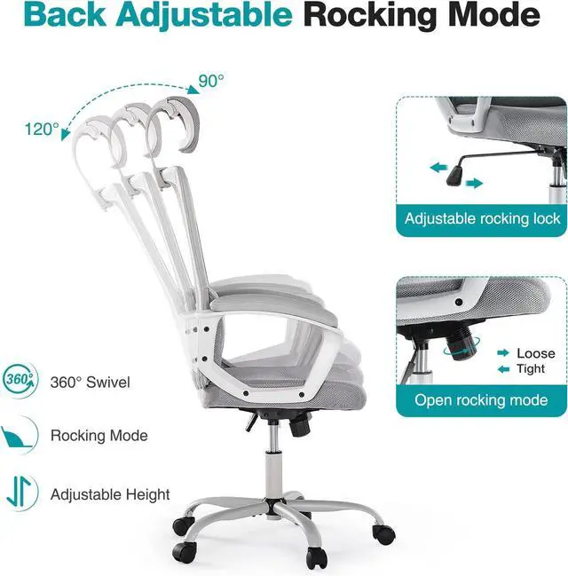 Alt view image 6 of 7 - OLIXIS Home Office Chair Ergonomic Computer Desk Chair Mesh High Back Adjustable Height Executive Task Chair, Headrest, Padded Armrest, 360° Swivel Rocking Function,Grey (JO6579GY)