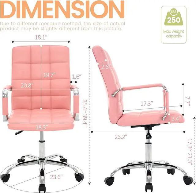Alt view image 6 of 7 - High Back Desk Chair, Modern PU Leather Home Office Task Chair with Arms, Adjustable Swivel Computer Executive Chair with Wheels (Pink)