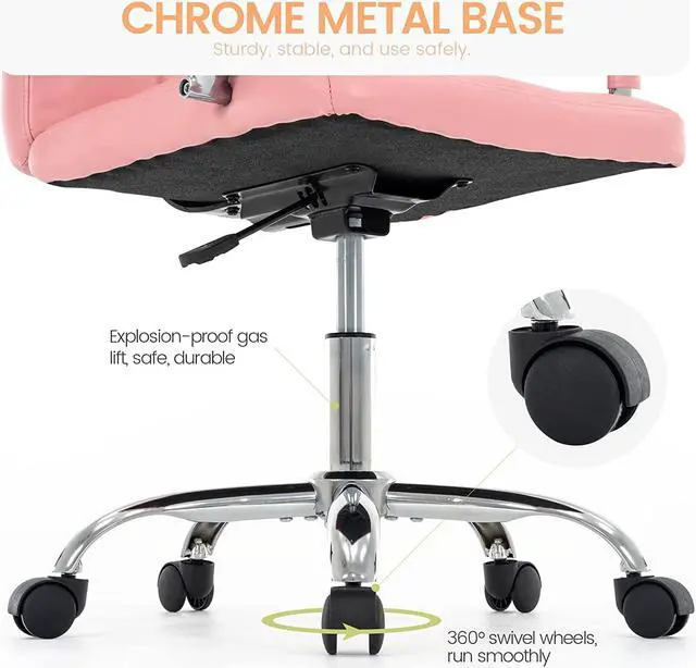 Alt view image 7 of 7 - High Back Desk Chair, Modern PU Leather Home Office Task Chair with Arms, Adjustable Swivel Computer Executive Chair with Wheels (Pink)