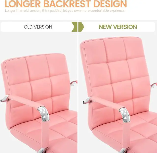 Alt view image 4 of 7 - High Back Desk Chair, Modern PU Leather Home Office Task Chair with Arms, Adjustable Swivel Computer Executive Chair with Wheels (Pink)