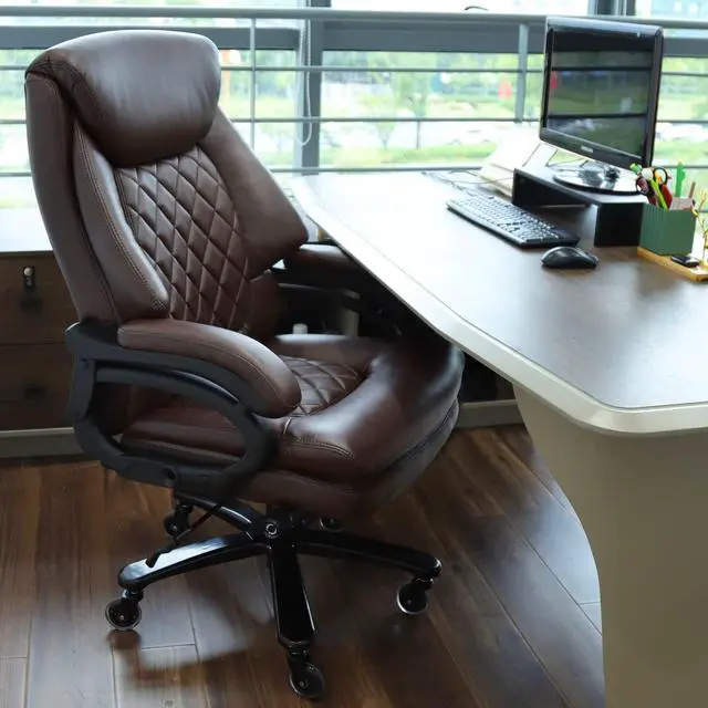 Alt view image 2 of 7 - 400lbs Big and Tall Office Chair Wide Spring Seat Executive Office Chair Back Support Home Office Desk Chair for Heavy People Computer PU Leather Chair with Heavy Duty Casters 360 Swivel Chair (Brown)