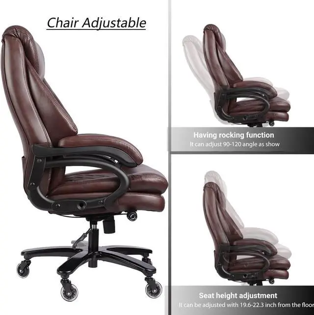 Alt view image 7 of 7 - 400lbs Big and Tall Office Chair Wide Spring Seat Executive Office Chair Back Support Home Office Desk Chair for Heavy People Computer PU Leather Chair with Heavy Duty Casters 360 Swivel Chair (Brown)