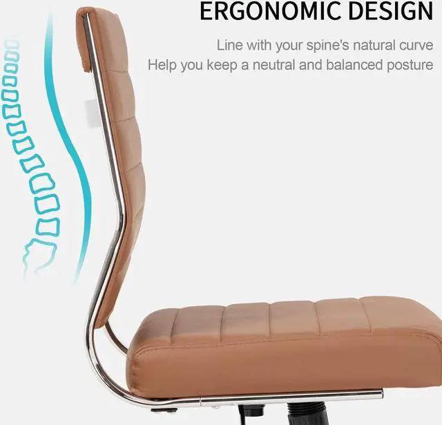 Alt view image 5 of 7 - Brown Armless Office Desk Chair, Mid Back Ergonomic Swivel Conference Room Chairs, Adjustable Height PU Leather Home Modern Small Rolling Computer Task Chair by DT