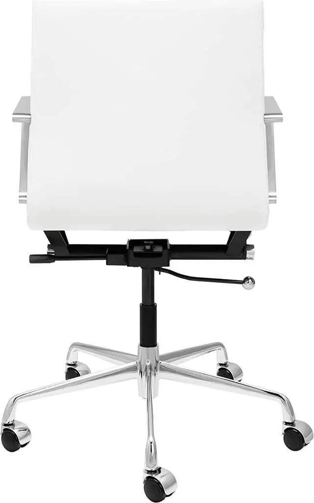 Alt view image 5 of 5 - Laura Davidson Furniture SOHO II Padded Management Office Chair - Mid Back Desk Chair with Arm Rest, Swivel & Cushion Availability, Made of Faux Leather, White, Computer Chair