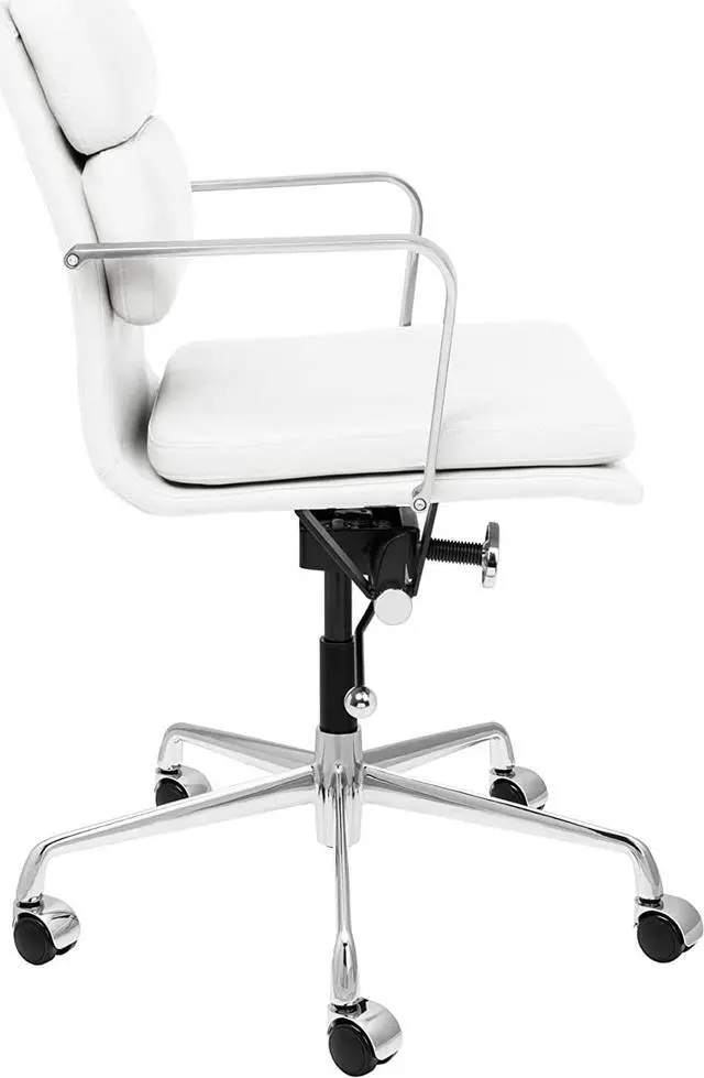 Alt view image 4 of 5 - Laura Davidson Furniture SOHO II Padded Management Office Chair - Mid Back Desk Chair with Arm Rest, Swivel & Cushion Availability, Made of Faux Leather, White, Computer Chair
