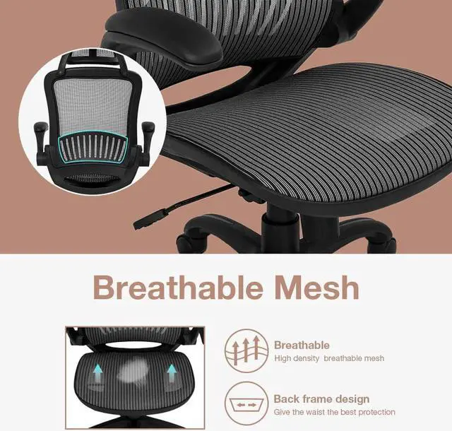 Alt view image 7 of 7 - Office Chair Ergonomic Desk Chair Mesh Computer Chair with Lumbar Support Headrest Flip UP Arms Rolling Swivel Adjustable Task Chair for Adults(Grey)