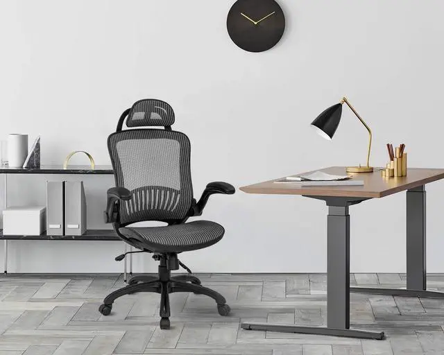 Alt view image 2 of 7 - Office Chair Ergonomic Desk Chair Mesh Computer Chair with Lumbar Support Headrest Flip UP Arms Rolling Swivel Adjustable Task Chair for Adults(Grey)
