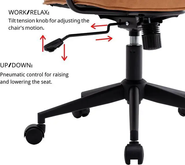 Alt view image 5 of 7 - LukeAlon Adjustable Pu Leather Office Chair, Comfy 360° Swivel Task Chair with Armrest Modern Thickened Seat Desk Chair Tiltable Computer Chair with Button Tufted for Home Office, Light Brown