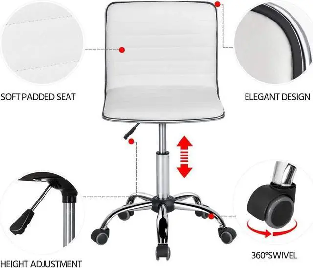 Alt view image 6 of 7 - Topeakmart PU Leather Low Back Armless Desk Chair Ribbed Armless Swivel Task Chair Office Chair Wheels White