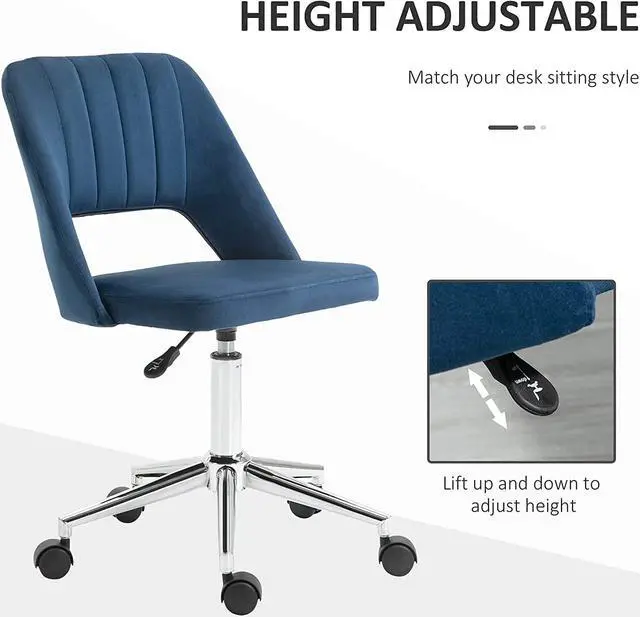 Alt view image 4 of 7 - Vinsetto Mid Back Office Chair Velvet Fabric Swivel Scallop Shape Computer Desk Chair, Blue