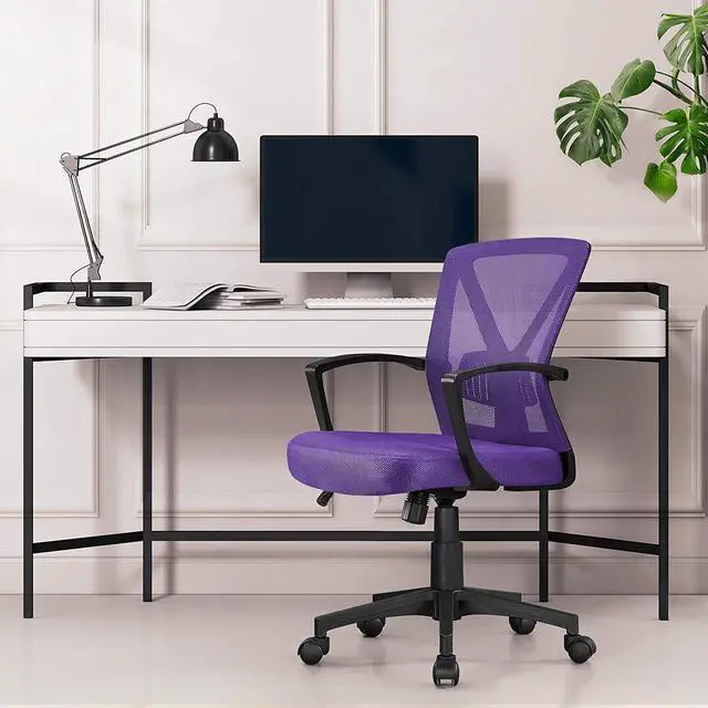 Alt view image 2 of 7 - Yaheetech Mesh Office Desk Chairs Ergonomic Task Chairs with Adjustable Lumbar Support Mid Back Swivel Chair Purple