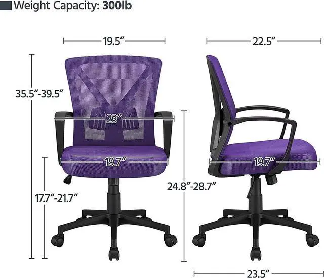 Alt view image 3 of 7 - Yaheetech Mesh Office Desk Chairs Ergonomic Task Chairs with Adjustable Lumbar Support Mid Back Swivel Chair Purple