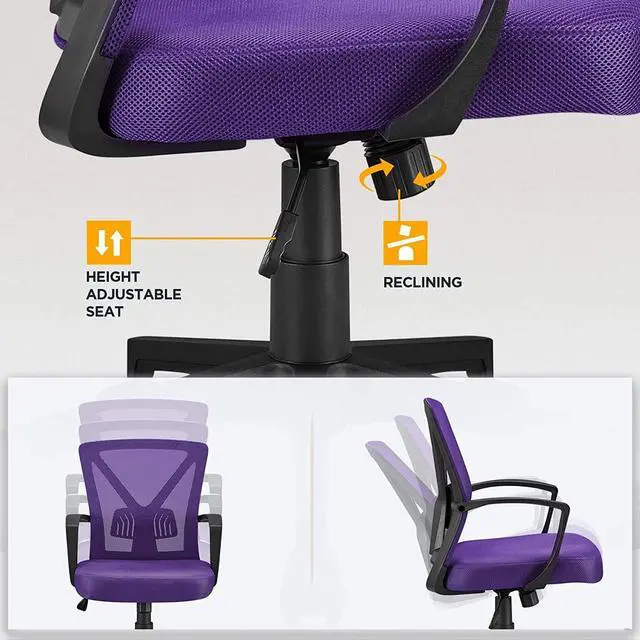 Alt view image 6 of 7 - Yaheetech Mesh Office Desk Chairs Ergonomic Task Chairs with Adjustable Lumbar Support Mid Back Swivel Chair Purple