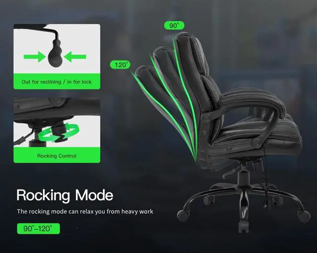 Alt view image 4 of 7 - Big and Tall Office Chair Ergonomic Chair 400lbs Wide Seat Desk Chair PU Leather Computer Chair with Lumbar Support Arms Mid Back Executive Task Chair, Black