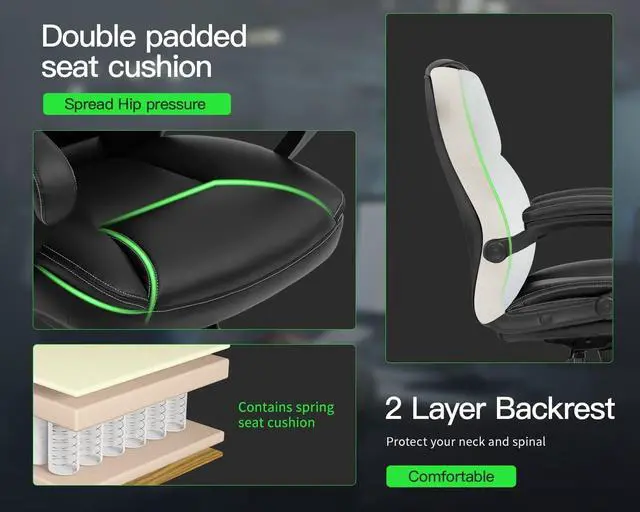 Alt view image 5 of 7 - Big and Tall Office Chair Ergonomic Chair 400lbs Wide Seat Desk Chair PU Leather Computer Chair with Lumbar Support Arms Mid Back Executive Task Chair, Black