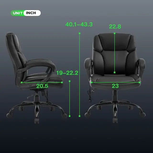 Alt view image 3 of 7 - Big and Tall Office Chair Ergonomic Chair 400lbs Wide Seat Desk Chair PU Leather Computer Chair with Lumbar Support Arms Mid Back Executive Task Chair, Black