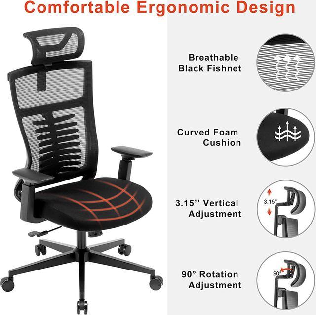 Luckyear Office Chair,Ergonomic Desk Chair,Home Office Desk Chairs,Computer  Chair,Adjustable Executive Task Chair,PU Leather Mesh Flip-up Armrests  Swivel Rolling Wheels Work Gaming Chair,Black 