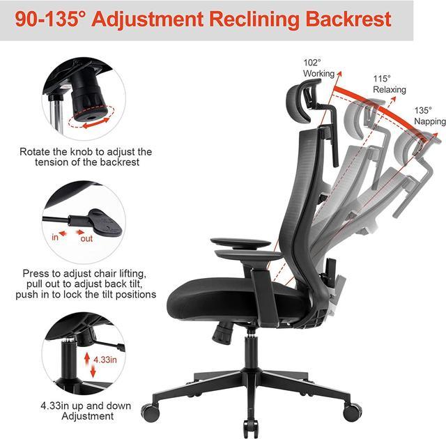 Luckyear Office Chair,Ergonomic Desk Chair,Home Office Desk Chairs,Computer  Chair,Adjustable Executive Task Chair,PU Leather Mesh Flip-up Armrests  Swivel Rolling Wheels Work Gaming Chair,Black 