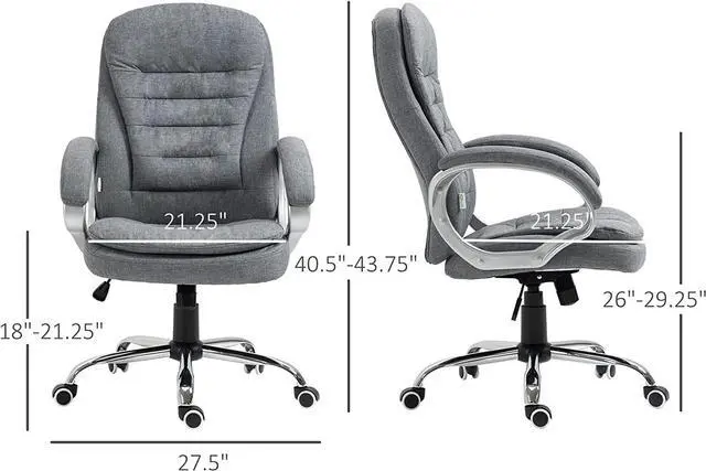Alt view image 3 of 7 - Vinsetto High Back Home Office Chair Executive Computer Chair with Adjustable Height, Upholstered Thick Padding Headrest and Armrest - Grey