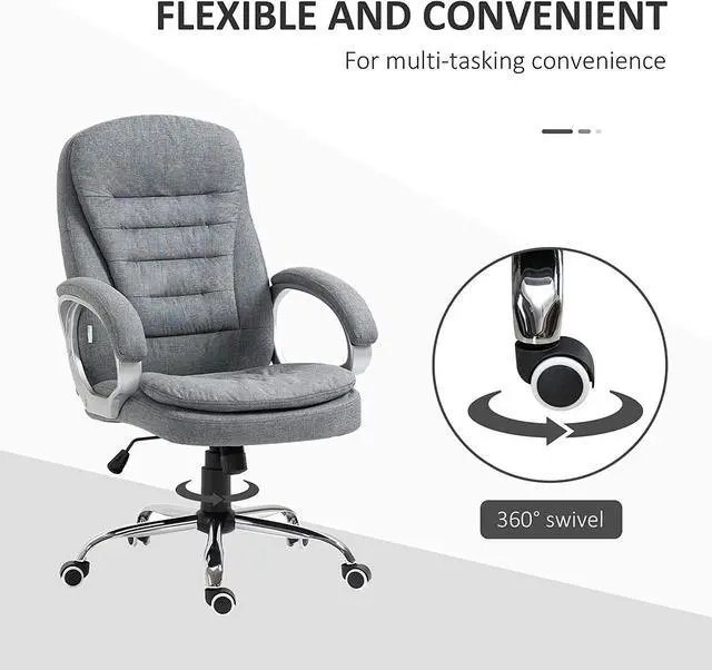 Alt view image 6 of 7 - Vinsetto High Back Home Office Chair Executive Computer Chair with Adjustable Height, Upholstered Thick Padding Headrest and Armrest - Grey