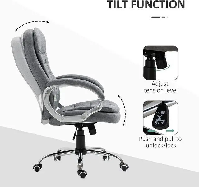 Alt view image 5 of 7 - Vinsetto High Back Home Office Chair Executive Computer Chair with Adjustable Height, Upholstered Thick Padding Headrest and Armrest - Grey