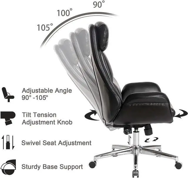 Alt view image 4 of 7 - Glitzhome Mid-Century Modern Air Leatherette Adjustable Task Chair Swivel High Back Office Chair Computer Desk Chair with Armrest(Black)