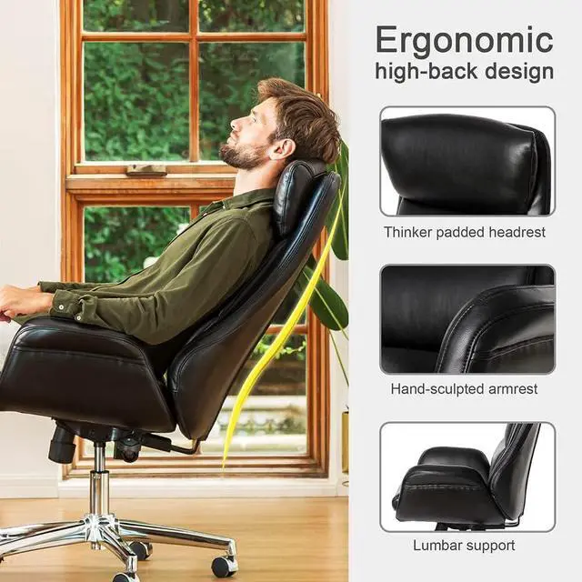 Alt view image 7 of 7 - Glitzhome Mid-Century Modern Air Leatherette Adjustable Task Chair Swivel High Back Office Chair Computer Desk Chair with Armrest(Black)