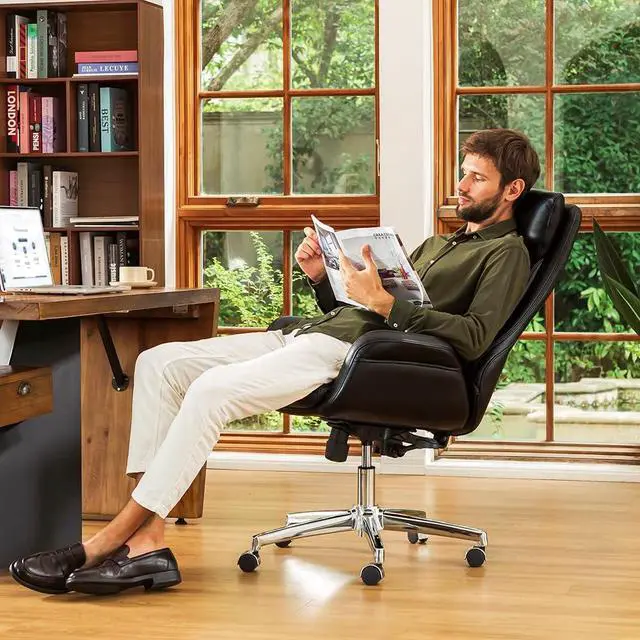 Alt view image 5 of 7 - Glitzhome Mid-Century Modern Air Leatherette Adjustable Task Chair Swivel High Back Office Chair Computer Desk Chair with Armrest(Black)