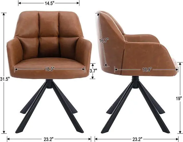 Alt view image 5 of 7 - EALSON Comfy Leather Desk Chair Modern Computer Task Chair no Wheels Swivel Accent Chair with Mid Back Arm Chair for Living Room/Bedroom/Home Office, PU Brown