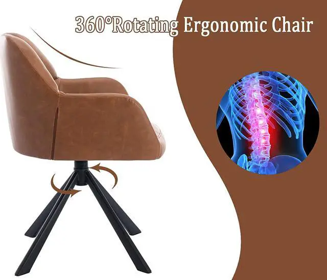 Alt view image 3 of 7 - EALSON Comfy Leather Desk Chair Modern Computer Task Chair no Wheels Swivel Accent Chair with Mid Back Arm Chair for Living Room/Bedroom/Home Office, PU Brown