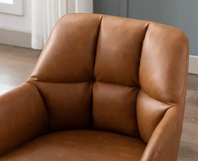 Alt view image 7 of 7 - EALSON Comfy Leather Desk Chair Modern Computer Task Chair no Wheels Swivel Accent Chair with Mid Back Arm Chair for Living Room/Bedroom/Home Office, PU Brown