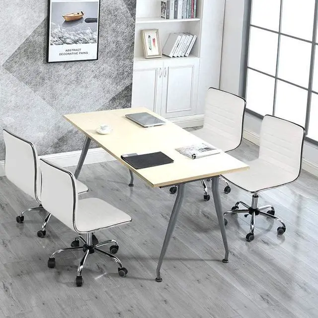 Alt view image 2 of 7 - Topeakmart PU Leather Low Back Armless Desk Chair Ribbed Armless Swivel Task Chair Office Chair Wheels White