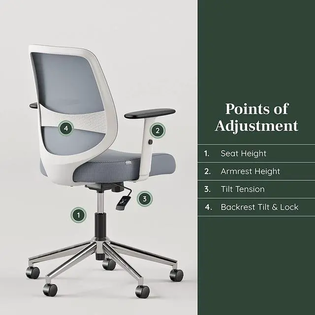 Alt view image 5 of 6 - Branch Daily Chair - Computer Office Chair with Swivel, Lumbar Rest, and Adjustable Armrests - Sustainable, Stylish Mesh, & Adjustable Armrests - Comfortable Seating for Improved Posture - Slate