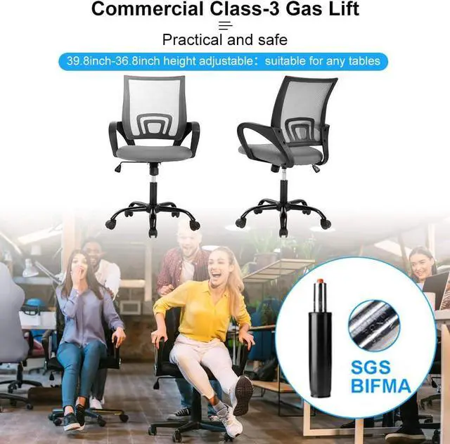 Alt view image 5 of 7 - Ergonomic Office Chair, Mid Back Mesh Desk Chair with Lumbar Support & Armrest - Breathable, Height Adjustable Rolling Task Executive Chairs for Adults, Grey