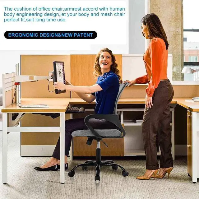 Alt view image 7 of 7 - Ergonomic Office Chair, Mid Back Mesh Desk Chair with Lumbar Support & Armrest - Breathable, Height Adjustable Rolling Task Executive Chairs for Adults, Grey