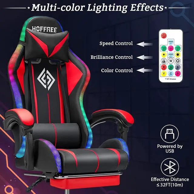 Alt view image 4 of 7 - Gaming Chair Massage with LED RGB Lights and Footrest Ergonomic Computer Gaming Chair with High Back Video Game Chair with Adjustable Lumbar Support Red and Black