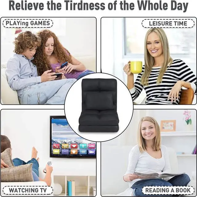 Alt view image 7 of 7 - Floor Chair with Back Support for Adults Adjustable 14 Positions Video Game Chairs Foldable Floor Lounger with Pillow 8823(Black)