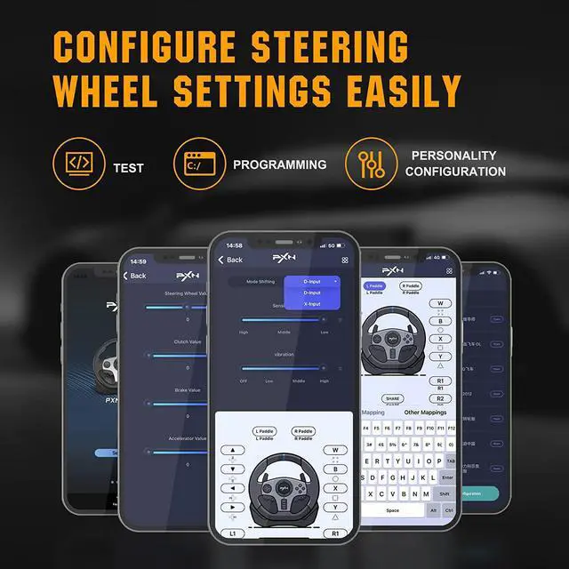 Alt view image 5 of 7 - PXN V9 Gaming Steering Wheel, 270°&900°, with Pedals and Shifter, Racing Wheel for Xbox, PC, PS4, PS3, Switch