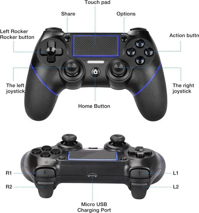Alt view image 7 of 7 - Y Team Wireless Controller for PS4, Wireless PS4 Gaming Controller USB Gamepad Joypad Controller with Dual-Vibration for PS4/ Slim/Pro/PC(Win 7/8/10)