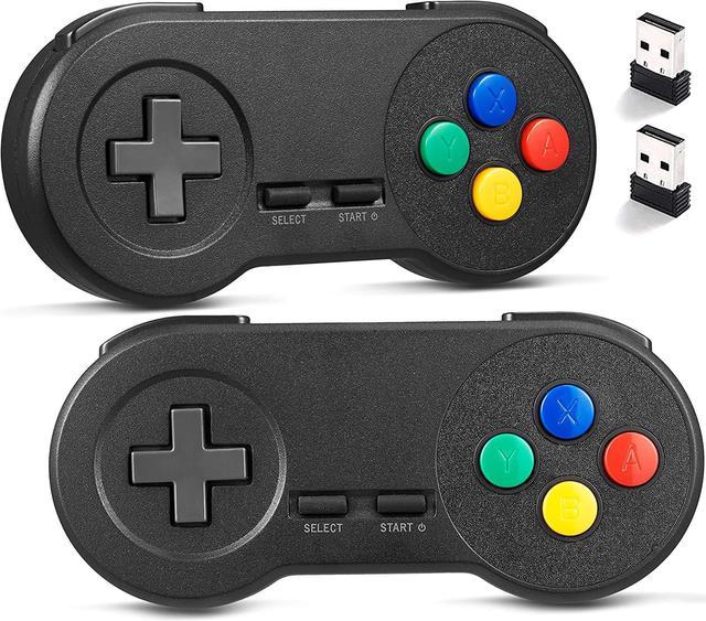 2 Pack) 2.4GHz USB SNES Style Controller Compatible with Super Retro Games, suily Game pad for Windows PC MAC Linux Raspberry Pi Emulator [Plug & [Rechargeable] (Black) Game Controllers -
