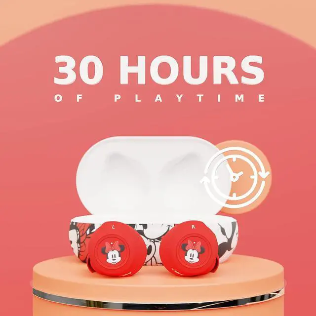 Alt view image 4 of 7 - Disney Minnie Mouse Bluetooth Earbuds with Charging Case- Bluetooth Wireless Headset with Built-in Mic and 30 Hours of Playtime- Minnie Mouse Gifts for Women, Men and All Fans of Disney Gifts
