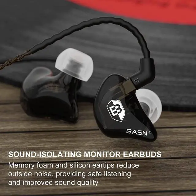 Alt view image 6 of 7 - BASN in Ear Monitor Headphones for Musicians, Bsinger 2nd Generation Sound Isolating Earphones with Dual Dynamic Drivers Detachable MMCX Cable (Black)