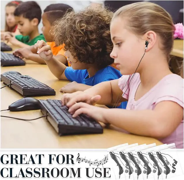 Alt view image 5 of 7 - 100 Pcs Bulk Earbuds for Classroom Student Basic Headphones in Ear for Kids Schools Libraries Laptop 3.5 MM Earbuds Dot Headphones Individually Bagged (Black)