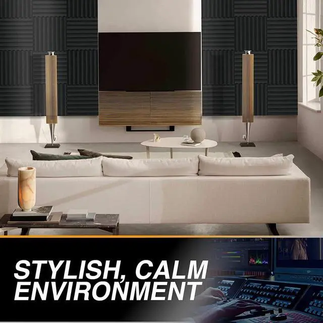 Alt view image 5 of 6 - 52 Pack Acoustic Panels 1 X 12 X 12 Inches - Acoustic Foam - High Density- Soundproof Studio Wedges - Charcoal