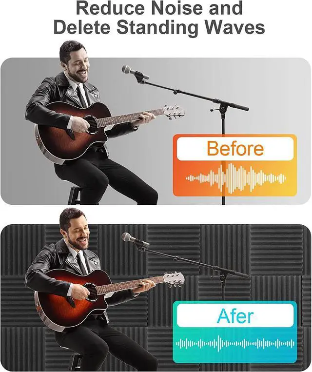 Alt view image 3 of 7 - JBER 12 Pack Acoustic Foam Panels, 1" X 12" X 12" Studio Soundproofing Wedges Fire Resistant Sound Proof Padding Acoustic Treatment Foam (Black)