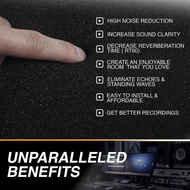 Alt view image 4 of 6 - 52 Pack Acoustic Panels 1 X 12 X 12 Inches - Acoustic Foam - High Density- Soundproof Studio Wedges - Charcoal