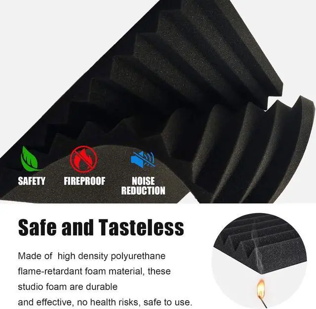 Alt view image 3 of 7 - JBER 12 Pack Acoustic Foam Panels, 1" X 12" X 12" Studio Soundproofing Wedges Fire Resistant Sound Proof Padding Acoustic Treatment Foam (Black)