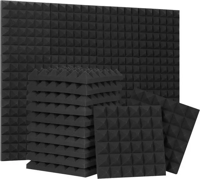 Main image of 24 Pack-12 x 12 x 2 Inches Pyramid Designed Acoustic Foam Panels, Sound Proof Foam Panels Black, High Density and Fire Resistant Acoustic Panels, Sound Panels, Studio Foam for Wall and Ceiling