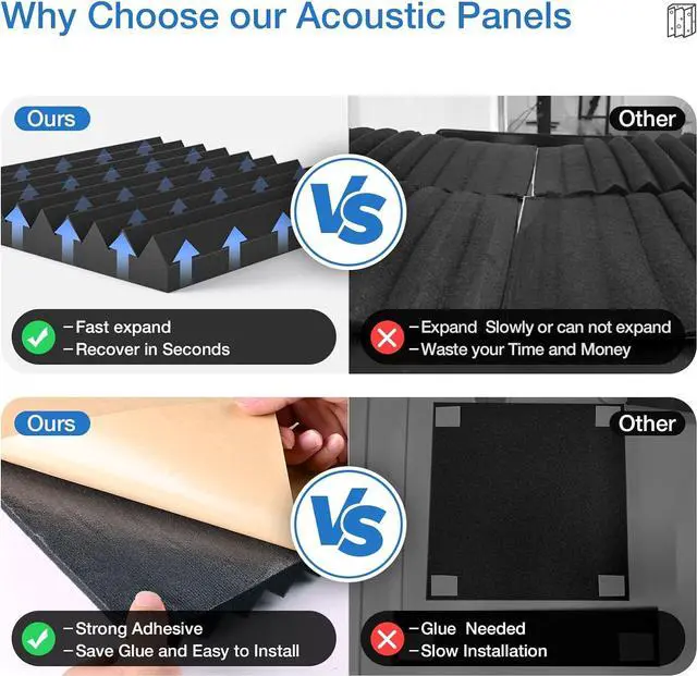 Alt view image 2 of 7 - 12 Pack Acoustic Panels Self-Adhesive, 1" X 12" X 12" Quick-Recovery Sound Proof Foam Panels, Acoustic Foam Wedges High Density, Soundproof Wall Panels for Home Studio,Carbon Black