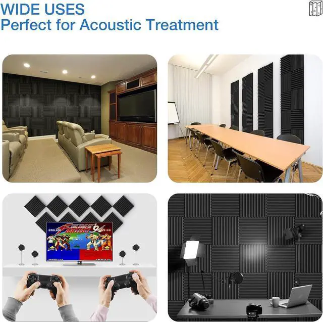 Alt view image 5 of 7 - 12 Pack Acoustic Panels Self-Adhesive, 1" X 12" X 12" Quick-Recovery Sound Proof Foam Panels, Acoustic Foam Wedges High Density, Soundproof Wall Panels for Home Studio,Carbon Black